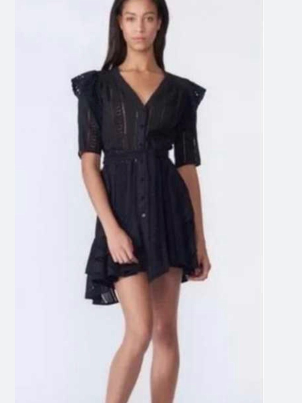 Veronica Beard Black Eyelet Button-Front Dress